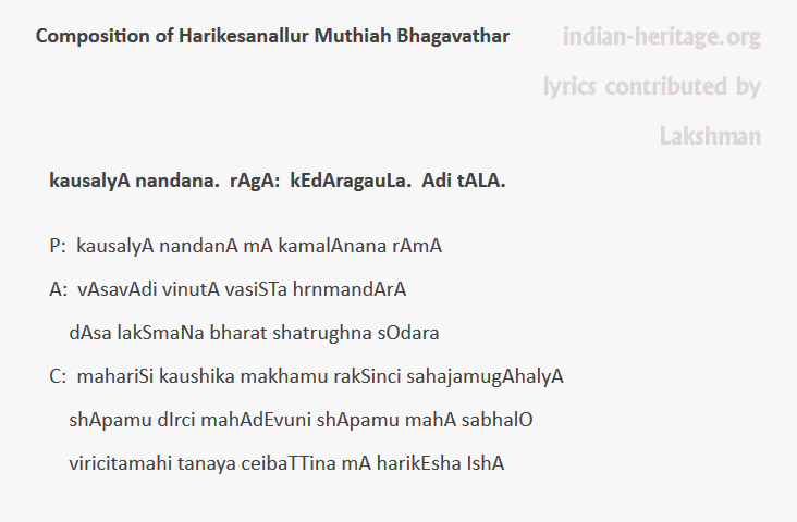 kausalyA nandana. rAgA: kEdAragauLa. Adi tALA.