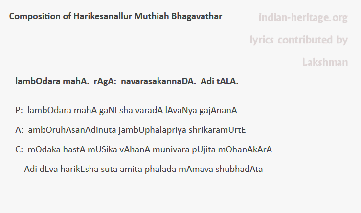 lambOdara mahA. rAgA: navarasakannaDA. Adi tAlA.