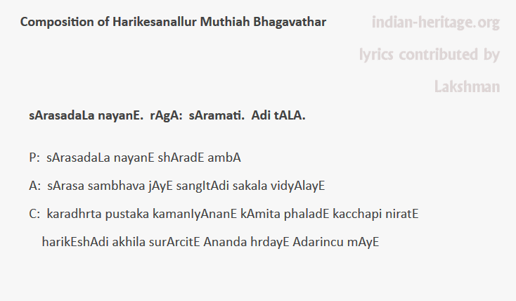 sArasadaLa nayanE. rAgA: sAramati. Adi tALA.